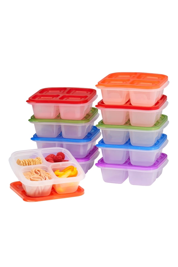 - Original Stackable Snack Boxes - Reusable 4-Compartment Bento Snack Containers for Kids and Adults, BPA-Free and Microwave Safe Food and Meal Prep Storage, Set of 10 (Classic)