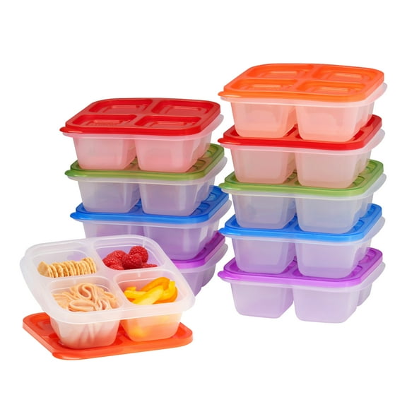 EasyLunchboxes - Original Stackable Snack Boxes - Reusable 4-Compartment Bento Snack Containers for Kids and Adults, BPA-Free and Microwave Safe Food and Meal Prep Storage, Set of 10 (Classic)