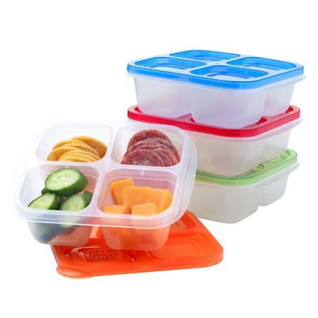 EasyLunchboxes - Original Stackable Snack Boxes - Reusable 4-Compartment Bento Snack Containers for Kids and Adults, BPA-Free and Microwave Safe Food and Meal Prep Storage, Set of 4 (Classic)