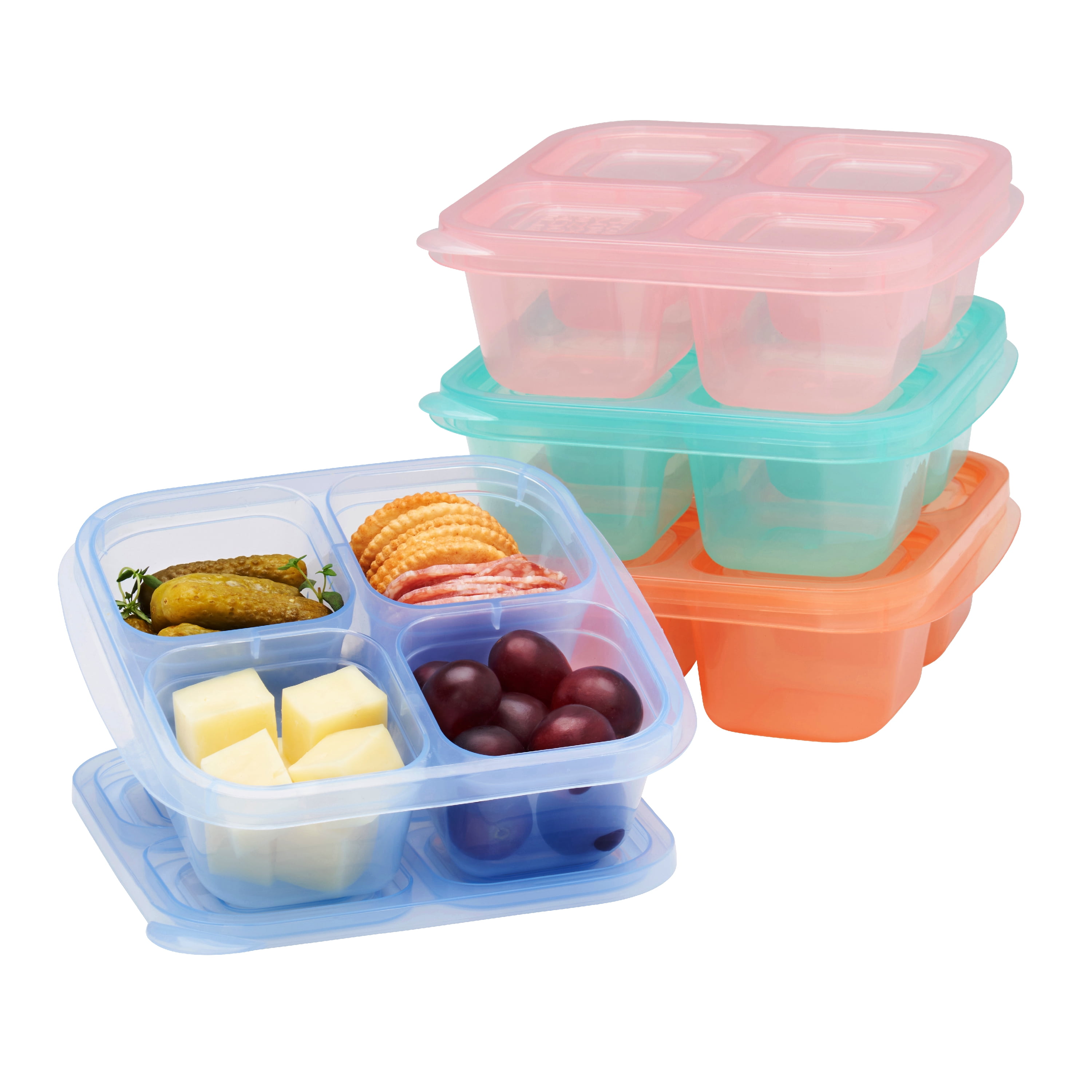 Easylunchboxes - Bento Lunch Boxes - Reusable 3-Compartment Food Containers for School, Work, and Travel, Set of 4, (Jewel Brights), Multicolor