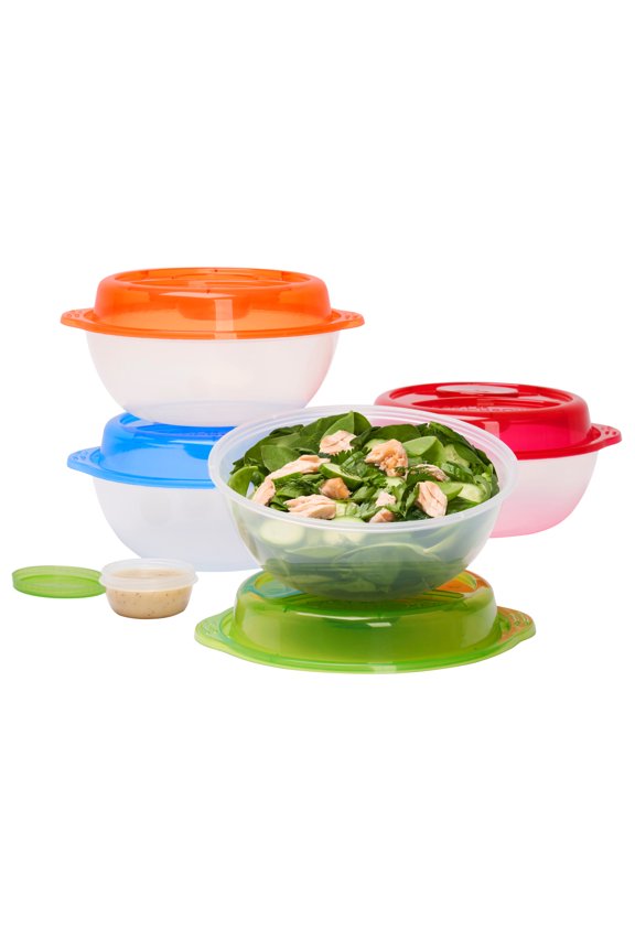 - Salad To-Go Containers - Reusable Bowl with Built-In, Leak-Proof Dressing Cup for Salad, Pasta, Cereal, Rice & More - Great for Work, Travel, & Meal Prep, Set of 4 (Classic)