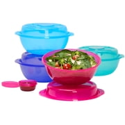 EasyLunchboxes - Salad To-Go Containers - Reusable Bowl with Built-In, Leak-Proof Dressing Cup for Salad, Pasta, Cereal, Rice & More - Great for Work, Travel, Meal Prep, Set of 4 Jewel Brights