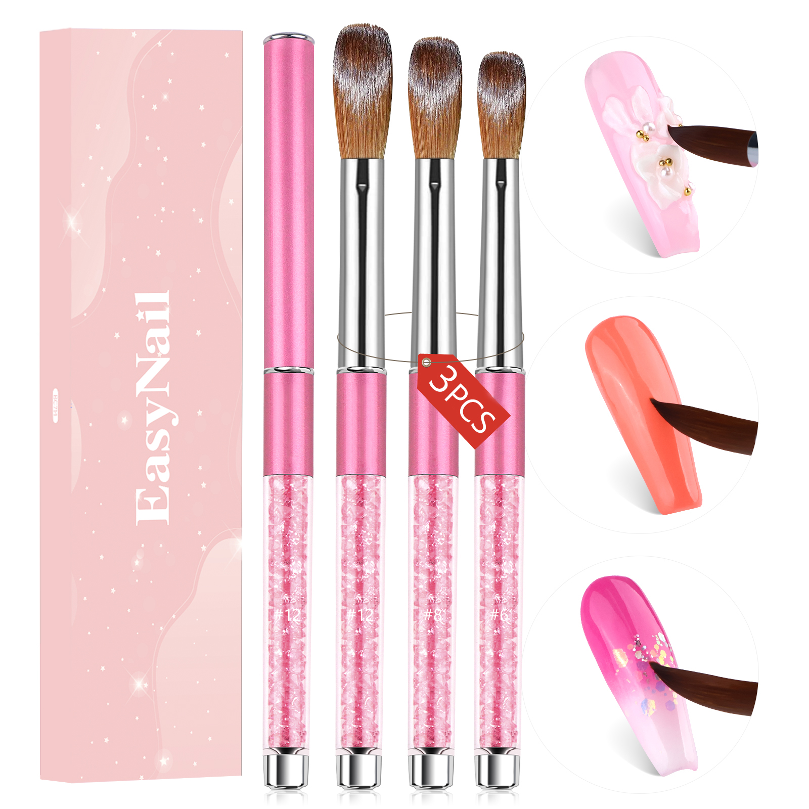 EasyNail 4PCS Acrylic Nail Brush Set Size 4/6/10/14 Acrylic Nail