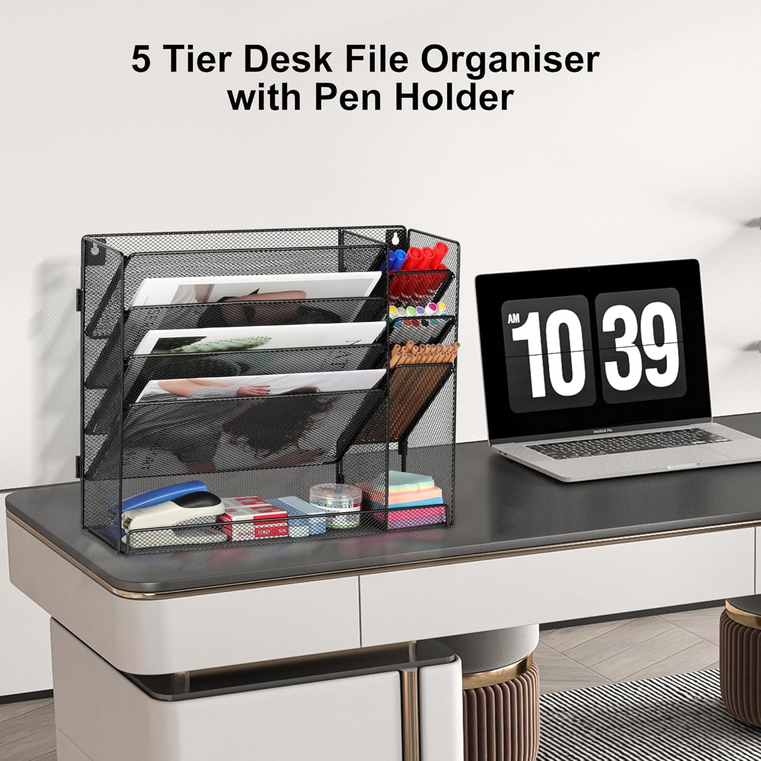 EasyPAG 2-in-1 Mesh Desk Organiser - Wall Mounted & Desktop File Holder, Multi-Purpose Storage for Office, Classroom, Art Room (16.46×4.72×13in)
