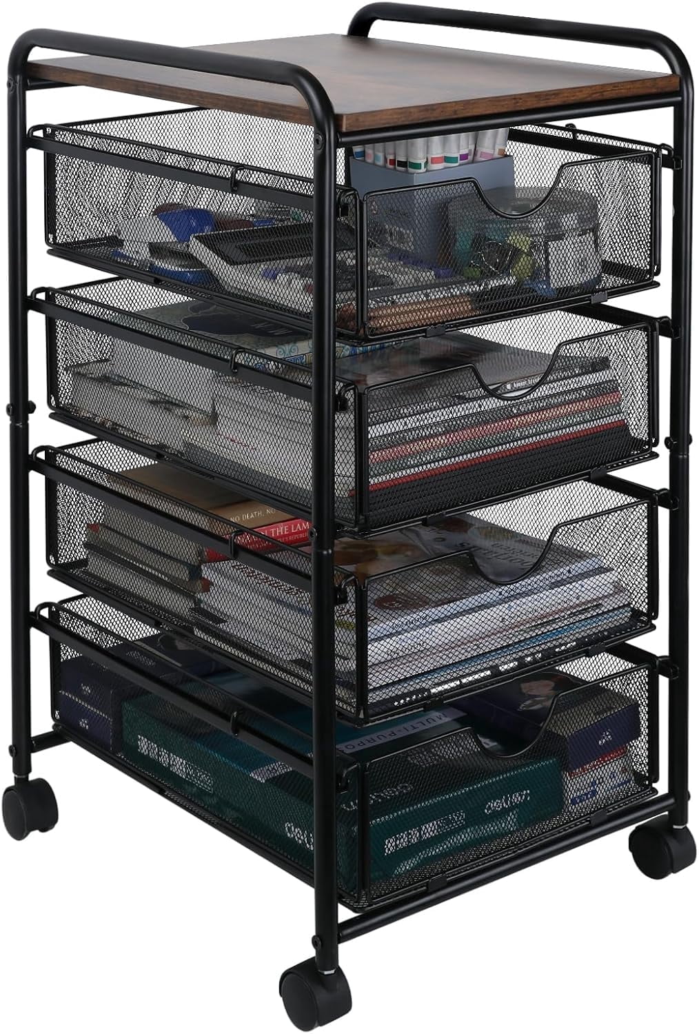 EasyPAG 4-Drawer Rolling File Cart with Small Baskets, Metal Frame ...