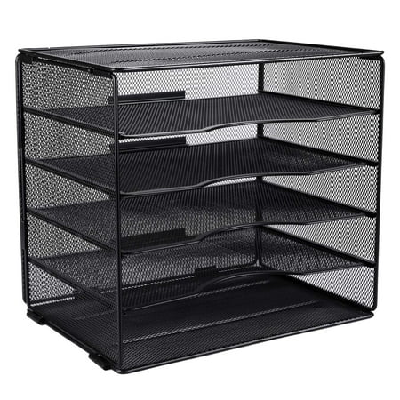 EasyPAG 5 Tier Mesh Desk File Organizer Office File Sorter Desk Trays Classroom Paper Organizer for Letter Legal File Holder Screwless Design,Black