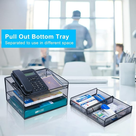 EasyPAG Adjustable Mesh Desk Organizer Tray - Removable Dividers, Multi-Purpose Storage Caddy for Office, Classroom, Home (12.210.166.69in)