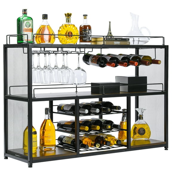 EasyPAG Bar Cart with Wine Rack and Glasses Holder Serving Cart on Wheels