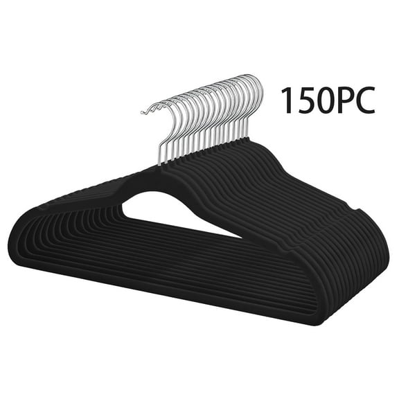EasyPAG Black Velvet Hangers 150 Pack, Premium Clothes Hangers Non-Slip Felt Hangers, Strong Black Hangers Heavy Duty Coat Hangers, Sturdy Suit Hangers Space Saving, No Shed, 360 Rotating Hook