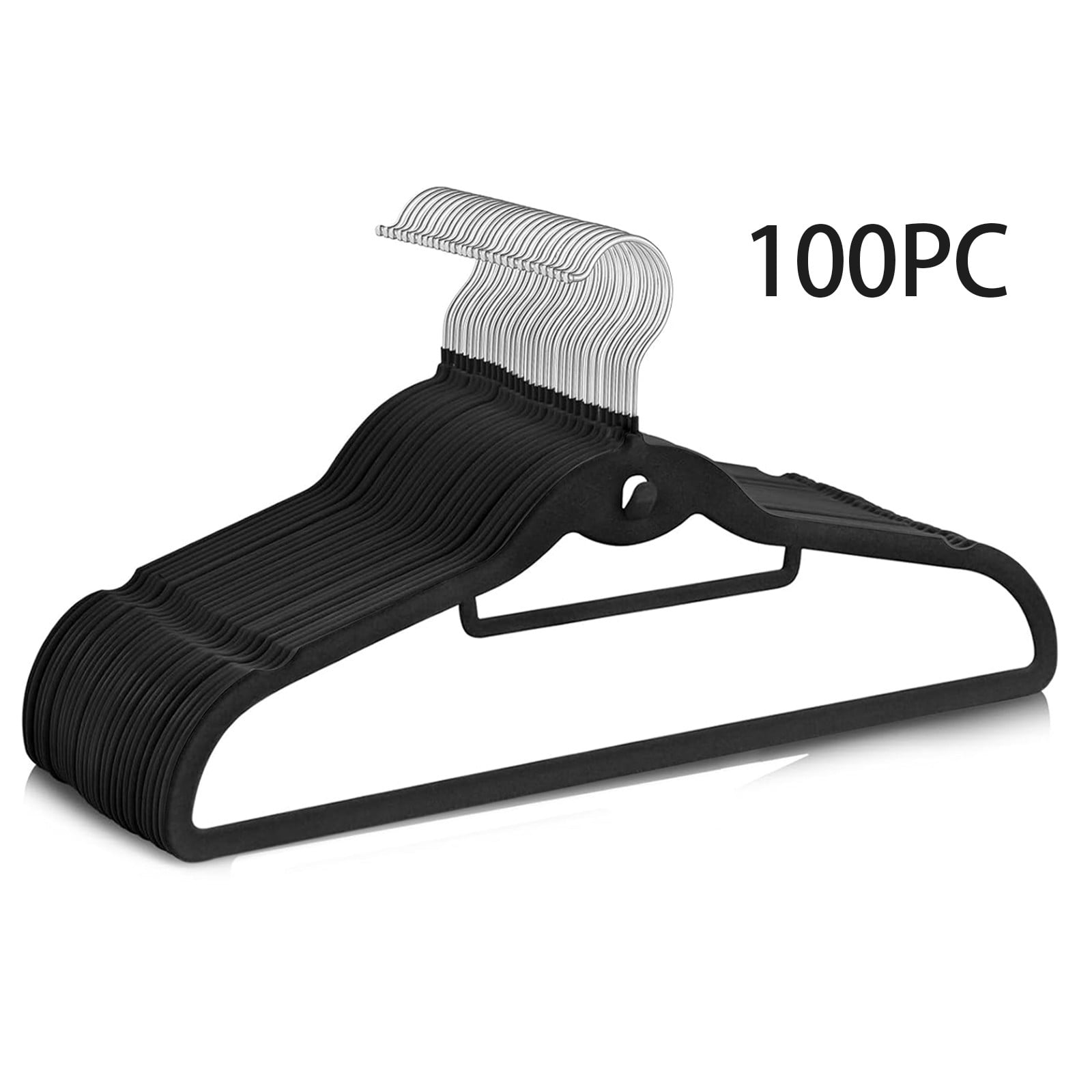 EasyPAG Black Velvet Stackable Hangers 100 Pack Non Slip Felt Hanger ...