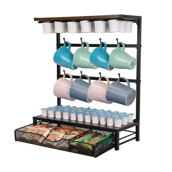 EasyPAG Coffee Pod Drawer Holder 50 Capacity K Cup Storage Organizer, Pantry Organizer for Tea Bag/Syrup Packets/Coffee Mugs, Coffee Bar Decor Station Organizer for Countertop, Black