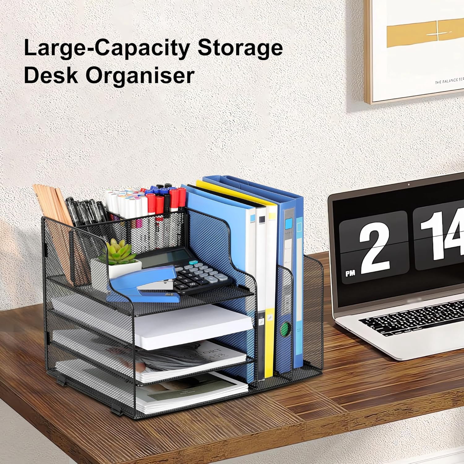 Single File Slots EasyPAG Large-Capacity Mesh Desk Organiser - 3-Tray Paper Holder + Pen ...
