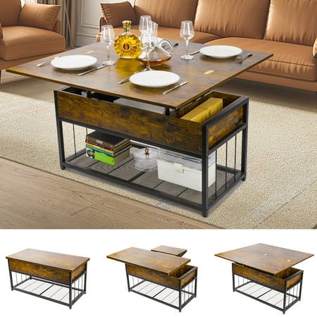 EasyPAG Lift Top Coffee Table 3 in 1 Multi-Function Coffee Table with Hidden Compartment Modern Dining Table for Living Room Reception/Home Office