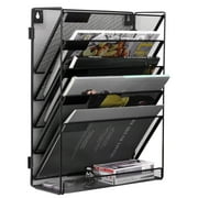 EasyPAG Mesh 5-Tier Hanging Wall Mount File Organizer Desk File Holder Vertical Mail Paper Folder Rack with Bottom Tray for Office Home, Black