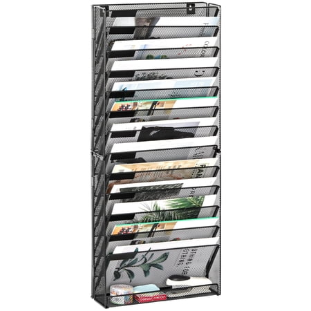 EasyPAG Mesh Wall File Holder Organizer Assemble 14 Tier Office Hanging File Organizer Magazine Rack for Papers and Document , Black