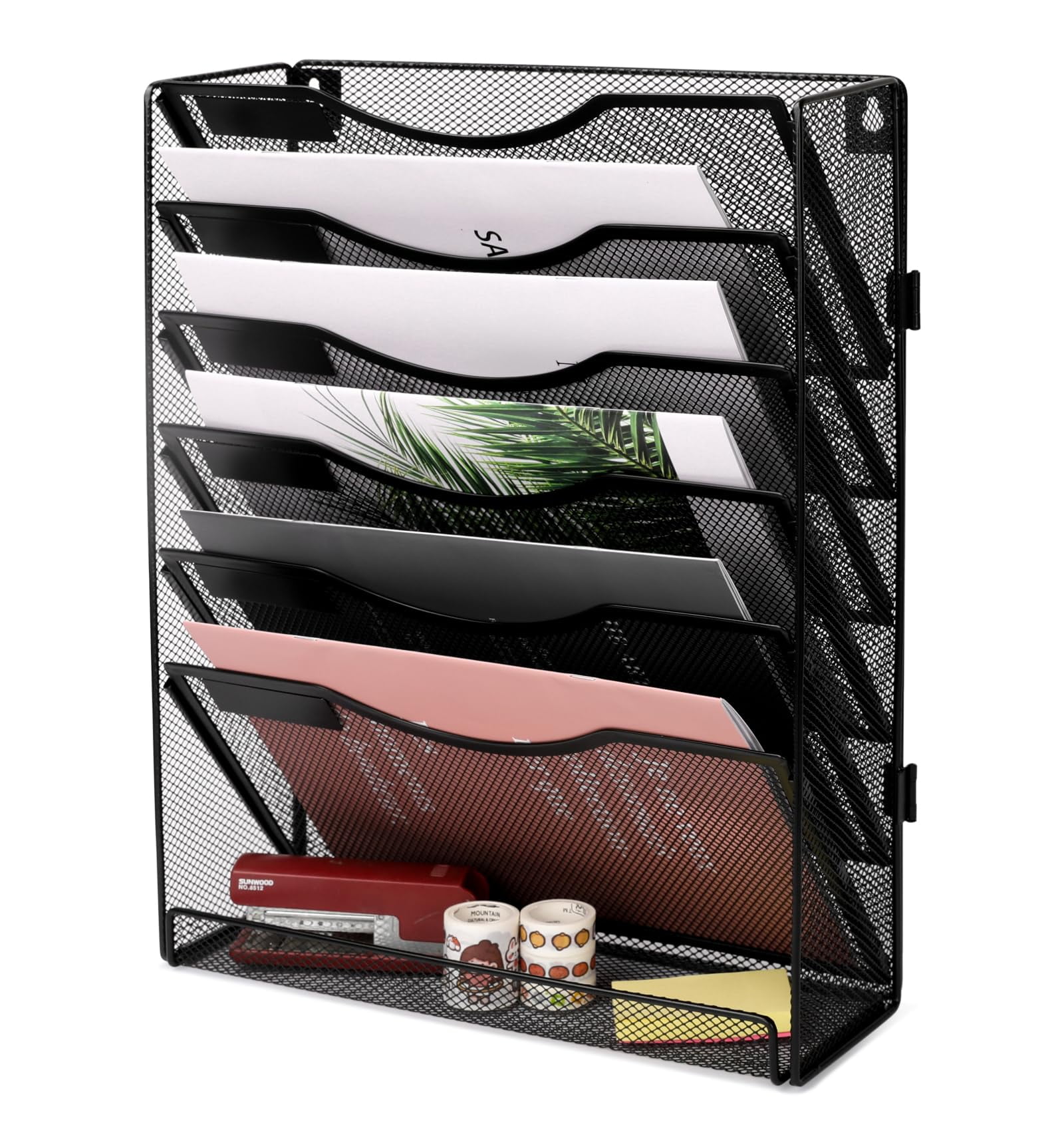 EasyPAG Office Supplies Wall File Organizer 7 Tier Assembly Vertical Hanging File Folders Holder Paper Rack,Black