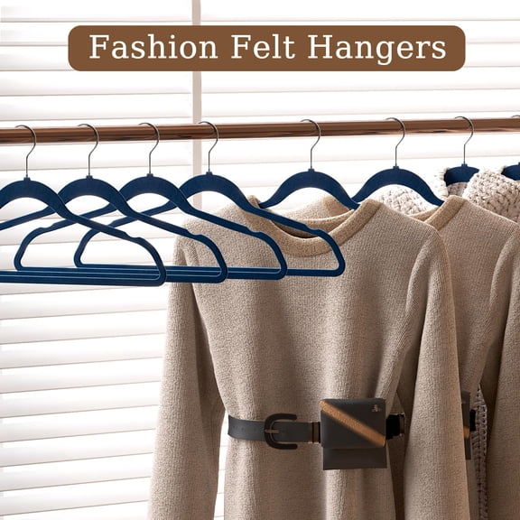 EasyPAG Velvet Hangers 100 Pack, Premium Clothes Hangers Non-Slip Felt Hangers, Sturdy Hangers Heavy Duty Coat Hangers, Durable Suit Hangers, Space Saving No Hanger Mark Rotating Hook, Blue