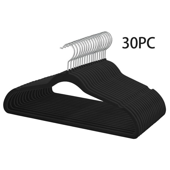 EasyPAG Velvet Hangers 30 Pack, Non-Slip Clothes Hangers, Suit Hangers with Shoulder Notches, Pants Bar, 360° Swivel Hook, Space-Saving, for Closet, Black