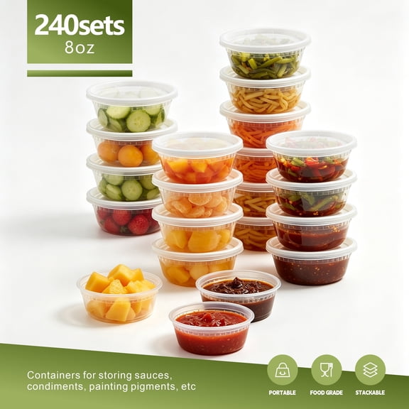 EasyPack Now 240 Set (480 Pieces) 8 oz Deli Containers with Lids, Leak-Proof & BPA-Free Airtight Food Storage, Microwave/Freezer/Dishwasher Safe Ideal for Bulk Soup, Meal Prep & Takeout