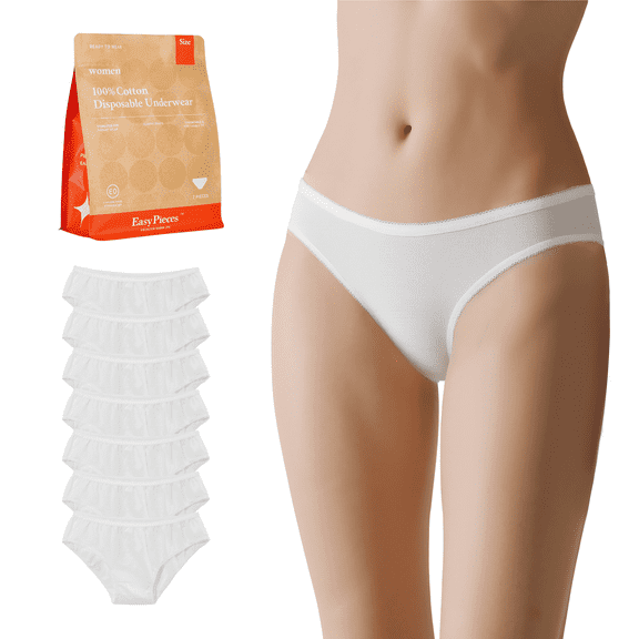 EasyPieces Sterilized Cotton Disposable Underwear Women Briefs Panties Travel Camping Spa & Gym (7 Pack)