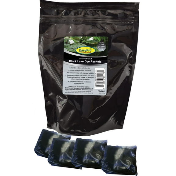 EasyPro PD4PBK Concentrated Black Lake Dye Powder/Provides a Reflective Black Appearance to Water / 4 Packets/Ideal for Lakes & Large Ponds