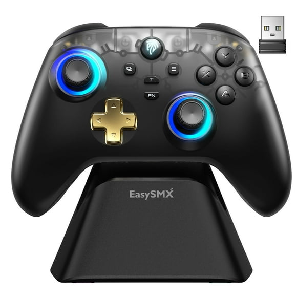 EasySMX Pro Wireless Gaming Controller with Charging DockHall Effect Joysticks & Triggers, RGB Lighting for PC/iOS/Android/Switch