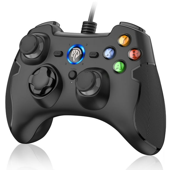 EasySMX Wired PC Game Controller Joystick for PS3, PC Windows, with Dual-Vibration Turbo Trigger Buttons, Black