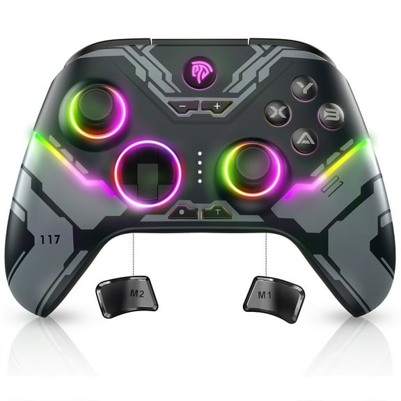 EasySMX Bluetooth PC Controller, Wireless Gaming Controller Compatible with PC, Android, IOS, Mac, Switch, Steam, with Hall Joystick and Trigger, RGB Lighting