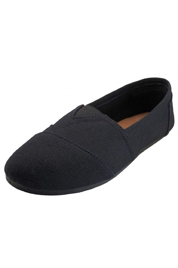EasySteps Women's Canvas Slip-On Shoes with Padded Insole, All Black, 8 B(M) US