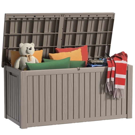 EasyUp 180 Gallon Resin Deck Box, Lockable Patio Outdoor Storage Box for Furniture, Garden Tools and Tools Storage, Waterproof Outside Storage Boxes