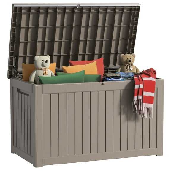 EasyUp 230 Gallon Resin Deck Box, Lockable Patio Outdoor Storage Box for Furniture, Garden Tools and Tools Storage, Waterproof Outside Storage Boxes