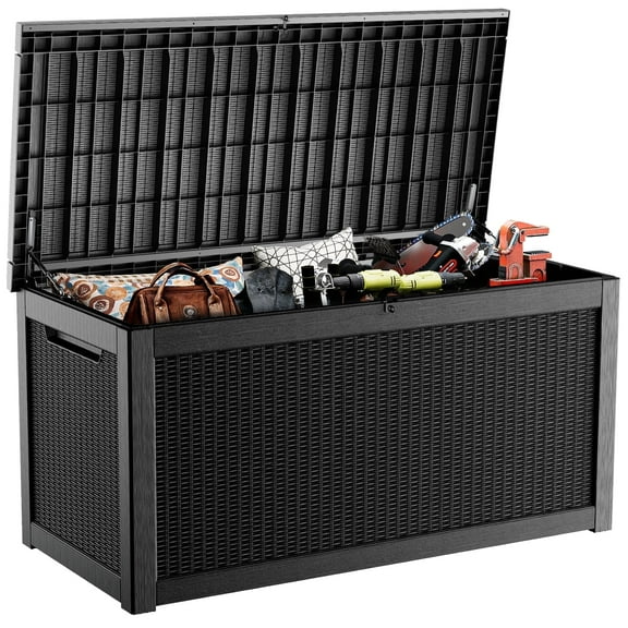 EasyUp 260 Gallon Resin Deck Box, Lockable Patio Outdoor Storage Box for Furniture, Garden Tools and Tools Storage, Waterproof Outside Storage Boxes
