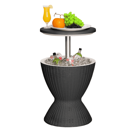 EasyUp 8-Gallon Adjustable Height Cooler Bar Table – Outdoor Ice Bucket with Drain Plug, Rattan-Style Resin Patio Table for Poolside, Deck, BBQ & Parties (Black)