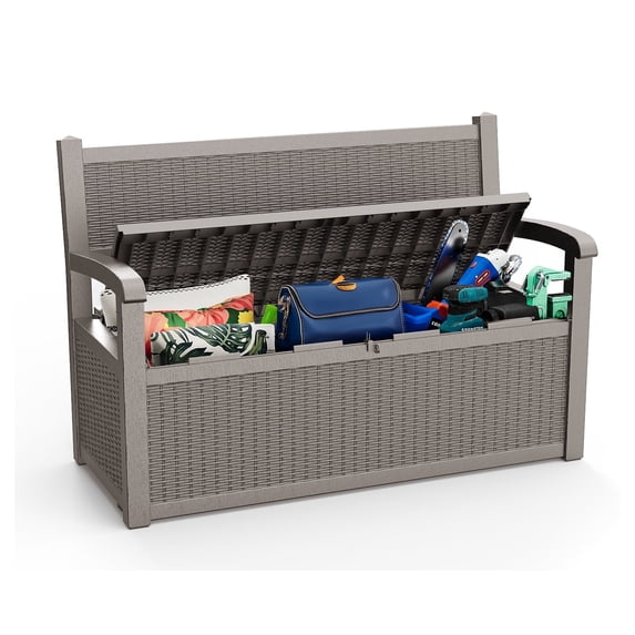 EasyUp 80 Gallon Storage Bench Deck Box Waterproof Lockable,Outdoor Storage Furniture for Patio,Garden and Porch,Tools and Cushions(Gray)