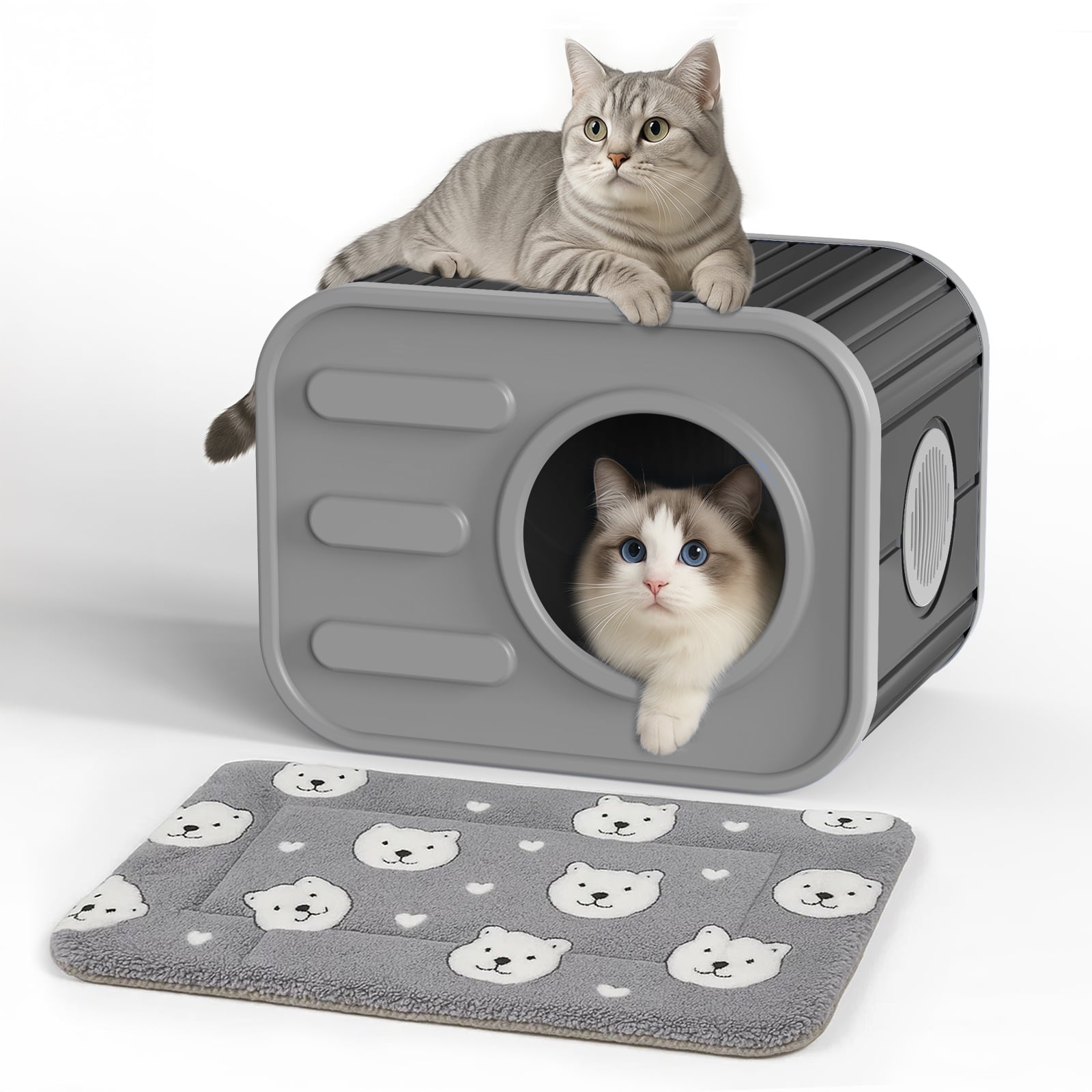 EasyUp Cat House for Indoor & Outdoor Cats, Resin Weatherproof Cat House with Camera-Shaped Design, Versatile for Home & Yard Use