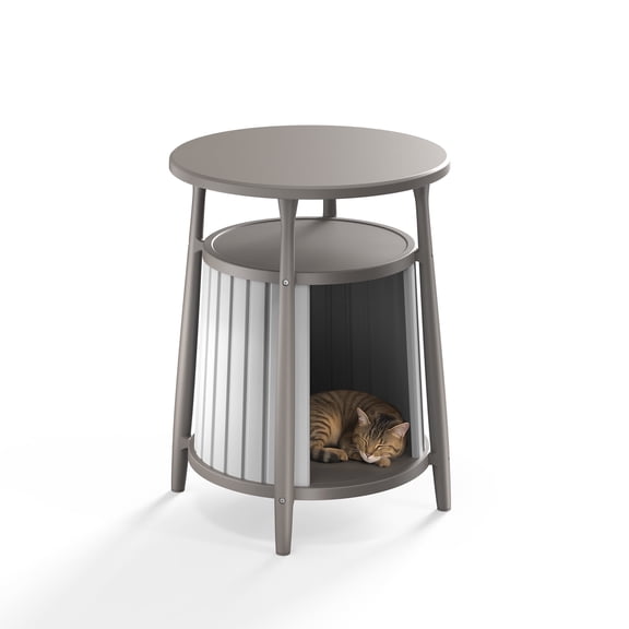 EasyUp Cat house Enclosure Resin Vented Hidden Litter Box Versatile Round Side End Table Odor Control Double Layered Design Easy to Clean for Indoor Use(Grey,17.72''L×17.72''W×23.54''H)