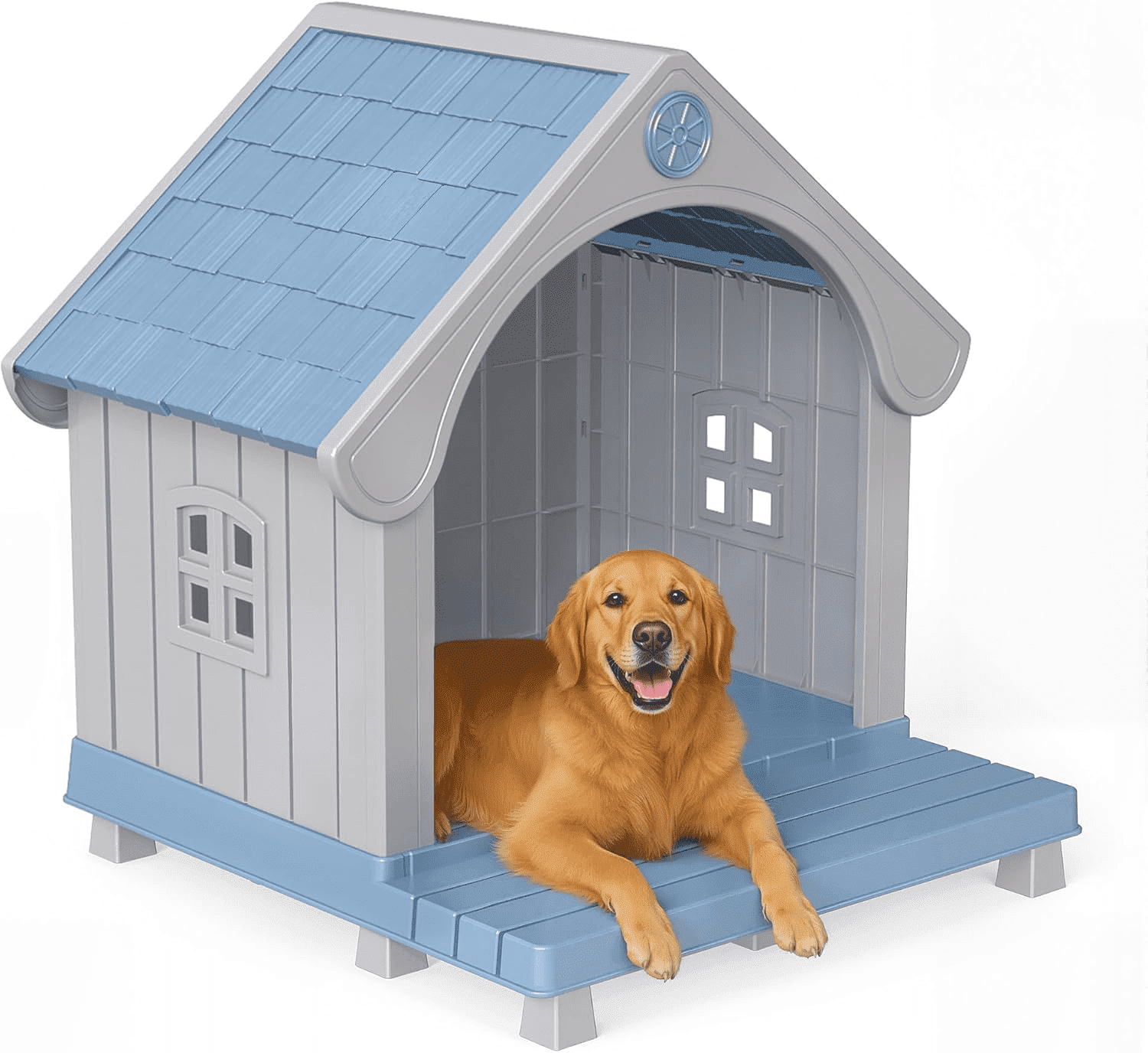 EasyUp Dog House Resin Dog Kennel with Cute Elegant Design & Extended Elevated Floor, Dog Houses for Large Dogs Outside Weatherproof for Indoor & Outdoor Use