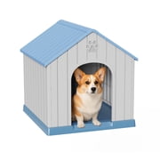 EasyUp Dog Houses Resin Small Indoor Outdoor Dog Kennel for All-Weather Use Cozy Shelter for Small Dogs in Home, Garden, or BalconyBlue&Gray