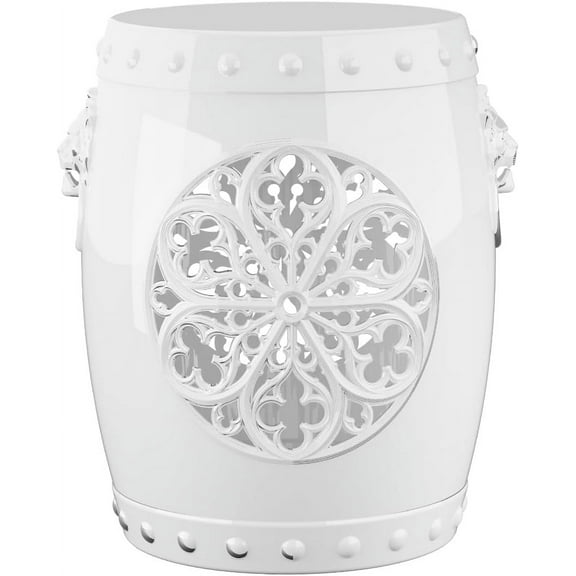 EasyUp Faux Ceramic Garden Stool, Decorative Drum Design, for Patio and Garden (White New)