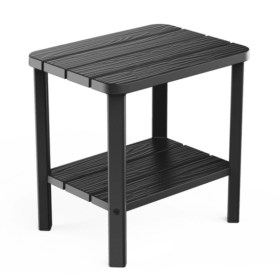EasyUp Outdoor Side Table, Weatherproof Resin Balcony Table with Wood Grain Texture, All-Season Porch Table for Deck, Garden and Pool Area (Black)