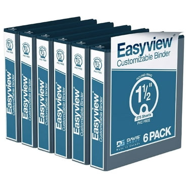 EasyView Premium 1.5-Inch Binders with Clear-View Covers, 3-Ring Binders for School, Office, or Home, Colored Binder Notebooks, Pack of 6, Round Ring, Navy Blue