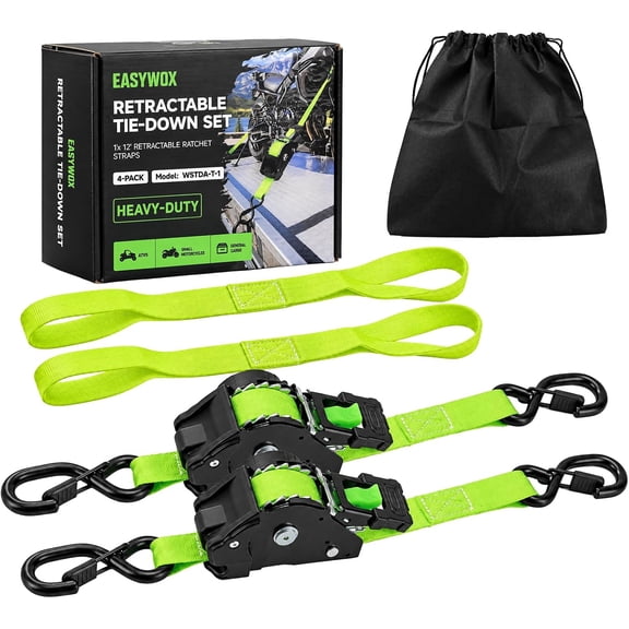 EasyWox Retractable Ratchet Straps, 2 Pack Heavy Duty Self Winding Tie Down Straps with Coated S-Hooks for Trucks, Trailers, Roof Racks & Boats