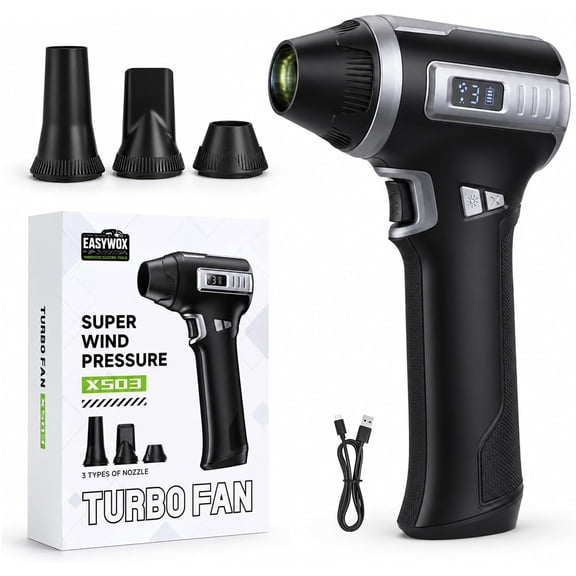 EasyWox Electric Air Duster, 80000 RPM Cordless Turbo Fan with 3 Wind Speeds, LED Display & 4-Mode Work Light, 2500mAh Mini Jet Blower for PC Keyboard