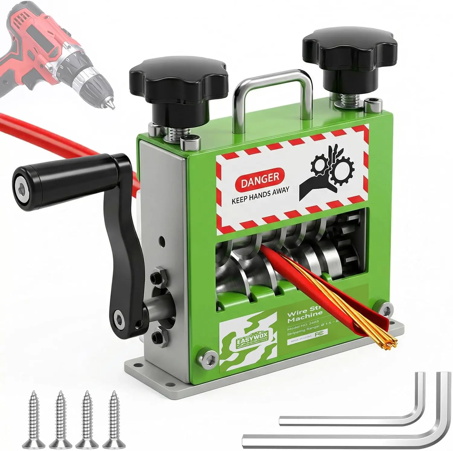 EasyWox Wire Stripping Machine, Drill Powered & Hand Crank, 6 Channels 5 Blades, Fits 0.06"-0.67" Wires, Scrap Wire Stripper for Copper Recycling