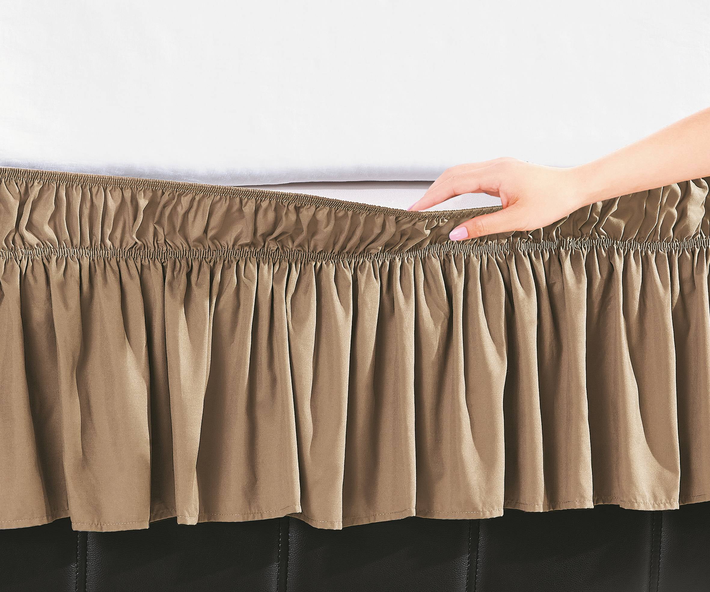 EasyWrap Mocha Elastic Ruffled Bed Skirt with 16" Drop Twin/Full