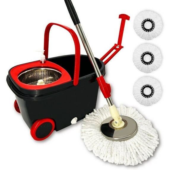 EasyWring 360° Spin Dry Floor Mop with Bucket and 3 Microfiber Heads - Hands-Free Cleaning
