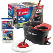 EasyWring Microfiber Spin Mop & Bucket Floor Cleaning System   2 Extra Refills, Red/Gray