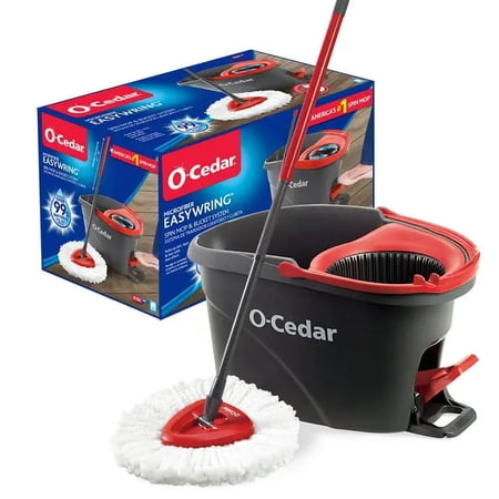 EasyWring Microfiber Spin Mop, Bucket Floor Cleaning System, Red, Gray, Standard