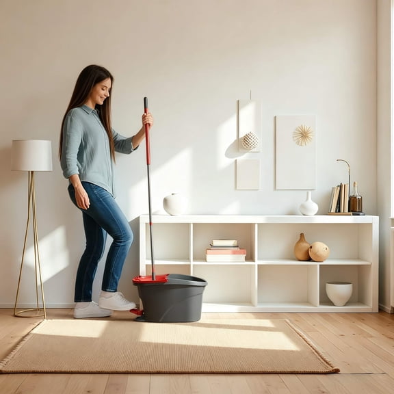EasyWring Microfiber Spin Mop, Bucket Floor Cleaning System, Red, Gray, Standard