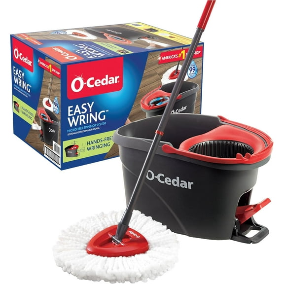 EasyWring Microfiber Spin Mop, Bucket Floor Cleaning System, Red, Gray, Standard